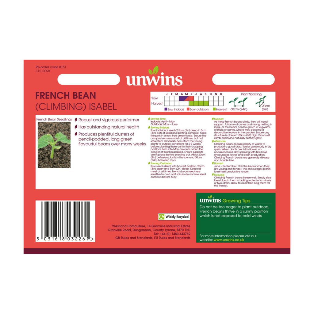 Unwins Climbing French Bean Isabel Seeds 5051618032261 2